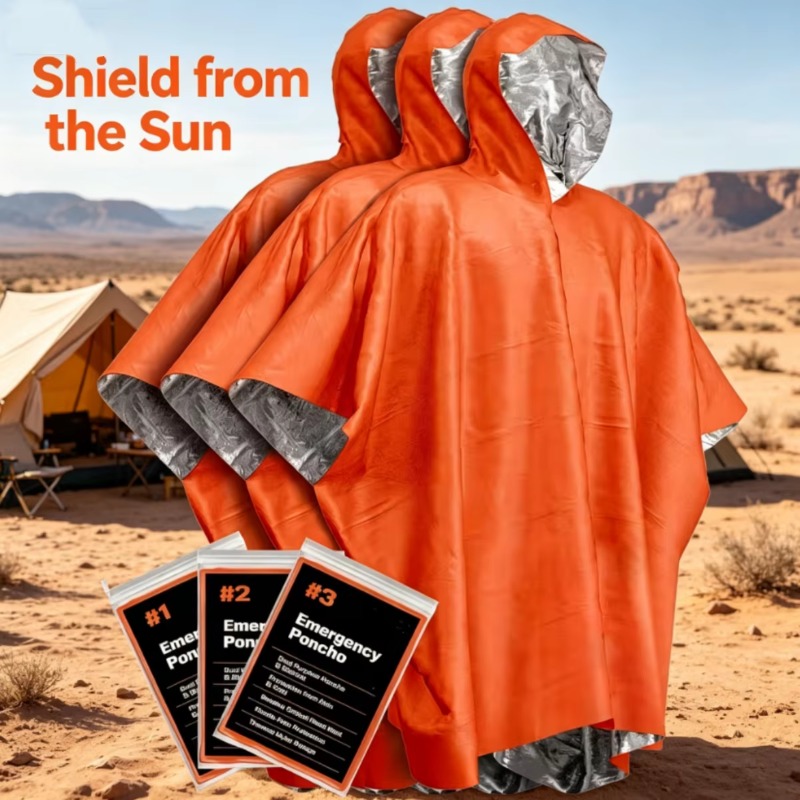 Emergency Poncho Rain - Chubasquero multifuncional de supervivencia, manta de